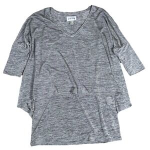Joseph Ribkoff Marled Gray Layered V-Neck Tunic Top Size 10 Stretch‎ 3/4 Sleeves
